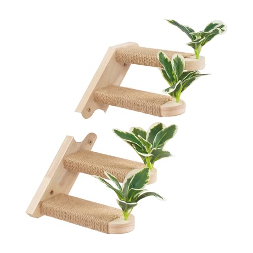 Meowoou 2er-Pack Katzenleiter, Kletterwand Katzen, Katzentreppe Wand, Katzenregal mit Jute-Kratzfläche und Blätter-Kratzbaum, Wandmöbel, Katzenleiter für die Wand, Katzenwandtreppen (Rechts) von Meowoou
