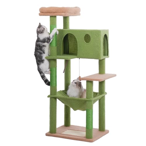 Meowrista Großer Katzenbaum für Indoor-Katzen, große Erwachsene, 137 cm, Katzenturm mit vergrößerter Hängematte, 55 x 45 cm, geräumiges Katzenhaus, geräumiges Oberbett, Kratzbaum und Kratzunterlage von Meowrista