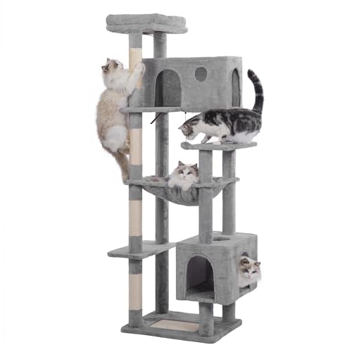 Meowrista Großer Kratzbaum für Indoor-Katzen, große Erwachsene, 137,2 cm/182,9 cm, Katzenturm mit Hängematte, 55 x 45 cm, geräumiges Bett und Kratzbaum und Unterlage, Grau, Größe XL - 72 von Meowrista