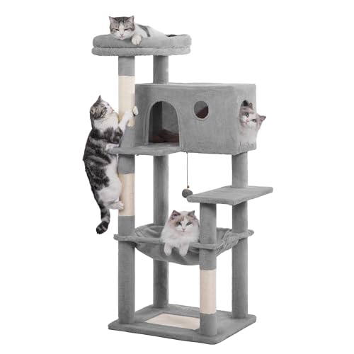 Meowrista Großer Kratzbaum für Indoor-Katzen, große Erwachsene, 137,2 cm/182,9 cm, mehrstöckiger Katzenturm mit großer Hängematte, 54 x 45 cm, geräumige Höhle 54 x 30 cm, geräumiges Bett und Kratzbaum von Meowrista