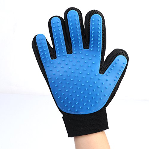 Merauno® Fellpflegehandschuh Tierhaarentferner Bürste Massage Fellpflege Grooming Glove Hund Katze Massageffekt & Deckhaarschutz (Blau, 1 Handschuh (Rechts)) von Merauno