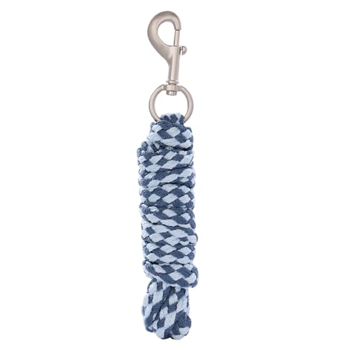 Merauno® Führstrick für Pferd - Anbindestrick in verschiedenen stylischen Designs, Führleine, Anbindeseil Pony, Esel, Ziege lang Strick mit Karabinerhaken (Hellblau Grau) von Merauno