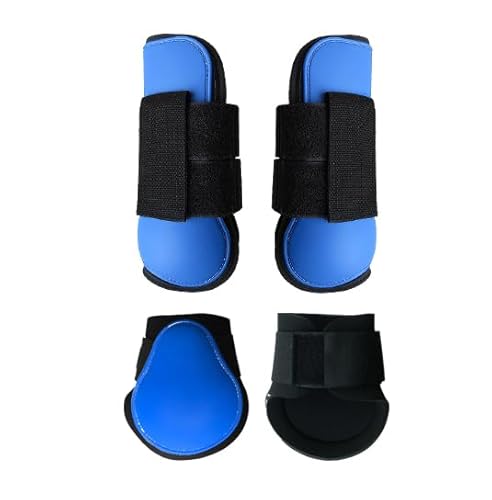 Merauno® Gamaschen Pferde 4er Set Gamaschen Paar für vorne hinter Hartschale und Klettverschluss für Damen& Herren PU Robust Elastisch Tendon Boots Classic (L, Blau) von Merauno