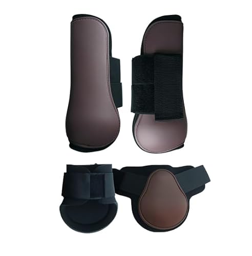 Merauno® Gamaschen Pferde 4er Set Gamaschen Paar für vorne hinter Hartschale und Klettverschluss für Damen& Herren PU Robust Elastisch Tendon Boots Classic (L, Braun) von Merauno