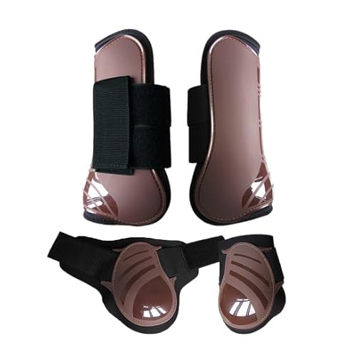 Merauno® Gamaschen Pferde 4er Set Gamaschen Paar für vorne hinter Hartschale und Klettverschluss für Damen& Herren PU Robust Elastisch Tendon Boots Classic (L, Braun) von Merauno