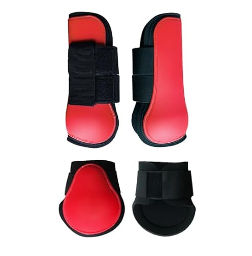 Merauno® Gamaschen Pferde 4er Set Gamaschen Paar für vorne hinter Hartschale und Klettverschluss für Damen& Herren PU Robust Elastisch Tendon Boots Classic (L, Rot) von Merauno