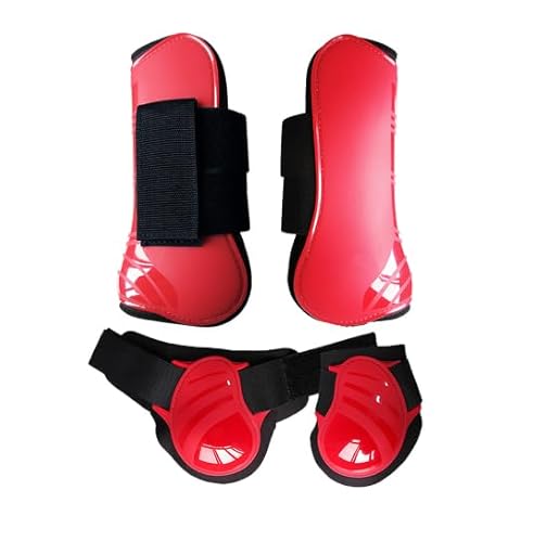 Merauno® Gamaschen Pferde 4er Set Gamaschen Paar für vorne hinter Hartschale und Klettverschluss für Damen& Herren PU Robust Elastisch Tendon Boots Classic (L, Rot) von Merauno