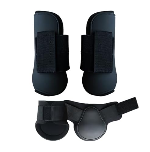 Merauno® Gamaschen Pferde 4er Set Gamaschen Paar für vorne hinter Hartschale und Klettverschluss für Damen& Herren PU Robust Elastisch Tendon Boots Classic (L, Schwarz) von Merauno