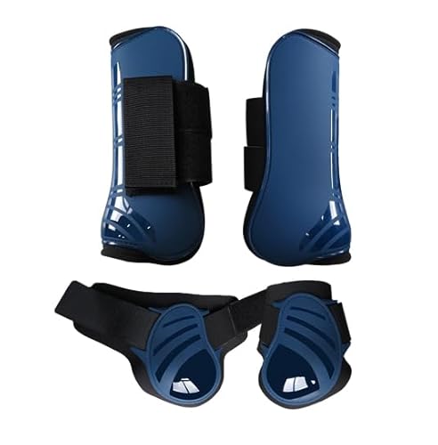 Merauno® Gamaschen Pferde 4er Set Gamaschen Paar für vorne hinter Hartschale und Klettverschluss für Damen& Herren PU Robust Elastisch Tendon Boots Classic (S, Marineblau) von Merauno