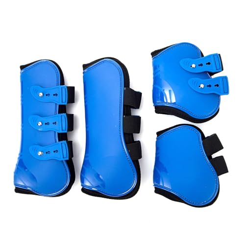 Merauno® Gamaschen Pferde 4er Set Sehne Schützer Fetlock Pferdesprungschutz Vorne Hinter Paar Robust Elastisch PU Shell Neopren Knopfverschluss 2 Paar für Damen& Herren (M(VB), Blau) von Merauno