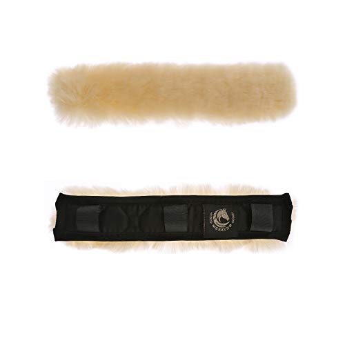 Merauno® Genickschoner aus Lammfell – Pferde Genickschutz aus echtem Fell für Halfter,Trensenzaum und Kopfstück & Zaumzeug, Schutz für Riemen und Kette,14/28/32cm (28×5cm,Natur-Schwarz) von Merauno
