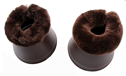 Merauno® Lammwolle Hufglocken, aus Kunstleder, mit Neopren-Innenfutter und Lammfellrand. Farbe:Natur, Schwarz, Braun, Anthrazit (L, Braun+Braun) von Merauno