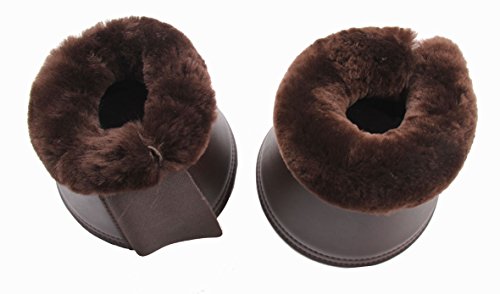 Merauno® Lammwolle Hufglocken, aus Kunstleder, mit Neopren-Innenfutter und Lammfellrand. Farbe:Natur, Schwarz, Braun, Anthrazit (M, Braun+Braun) von Merauno