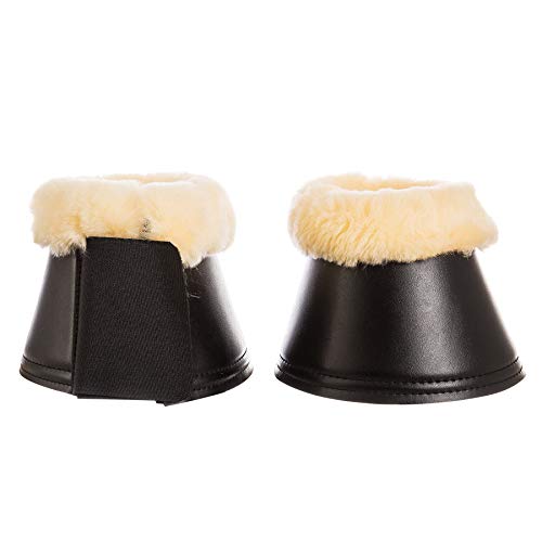 Merauno® Lammwolle Hufglocken, aus Kunstleder, mit Neopren-Innenfutter und Lammfellrand. Farbe:Natur, Schwarz, Braun, Anthrazit (XXL, Natur+Schwarz) von Merauno