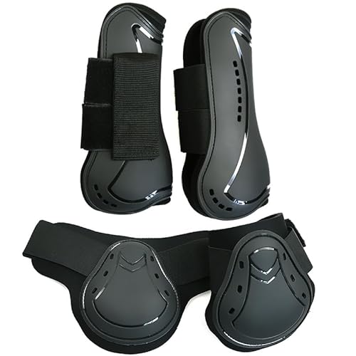 Merauno ® Horse Gaiters Fetlock, robuster PU Shell elastischer Haken Schleifenverschluss, Tendenstiefel, Weich gefüttert, Stoßdämpfend, atmungsaktive Löcher zum Springen, Reiten, Events (L, Schwarz) von Merauno