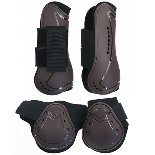 Merauno ® Horse Gaiters Fetlock, robuster PU Shell elastischer Haken Schleifenverschluss, Tendenstiefel, Weich gefüttert, Stoßdämpfend, atmungsaktive Löcher zum Springen, Reiten, Events (L, Braun) von Merauno