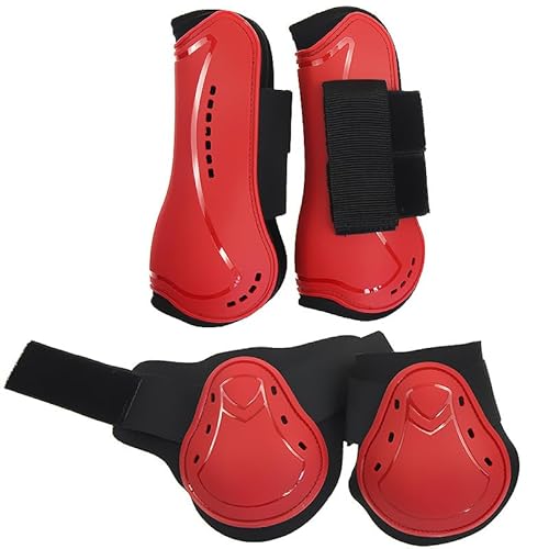 Merauno ® Horse Gaiters Fetlock, robuster PU Shell elastischer Haken- und Schleifenverschluss, Tendenstiefel, Weich gefüttert, Stoßdämpfend, atmungsaktive Löcher zum Springen, Reiten, Events (M, Rot) von Merauno