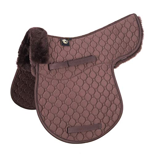 Merauno Echtes Lammfell Sattelkissen Sattel Dressur und Allzweckkissen mit Echtes Lammfell und gesteppter Baumwolle (VSS(Versatility), Braun mit braunem Lammfell) von Merauno