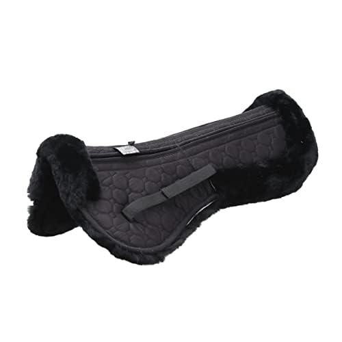 Merauno Lammfell Korrektur Pad Lammwolle Taschen Sattelkissen mit Klettband oder Reißverschluss 4 Stück Filzeinsätze enthalten echte Lammwolle und Gesteppte Baumwolle für Pony & Warmblut (Schwarz, M) von Merauno