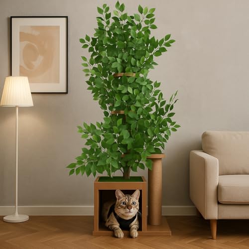 Kratzbaum groß für Katzen – Natur-Design Kletterbaum mit Höhle & Liegeflächen – Stabiler mehrstöckiger Katzenbaum mit Sisalpfosten & Katzenmöbel – Robust & pflegeleicht – Grün Kratzbaum groß für Katzen – Natur-Design Kletterbaum mit Höhle & Liegeflächen – Stabiler mehrstöckiger Katzenbaum mit Sisalpfosten & Katzenmöbel – Robust & pflegeleicht – Grün von Merax