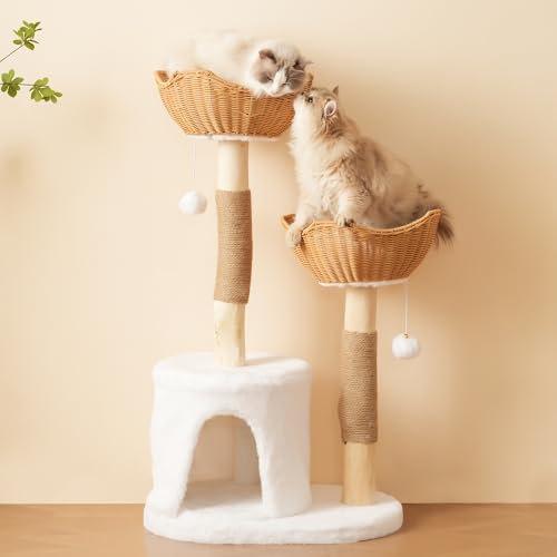 Merax Kratzbaum aus Massivholz 108cm, mit 2 Körben & Katzenhöhle, mit Naturholz Sisalstämme, Plüschball, Dicke Kissen, langlebig Katzenbaum für große Katzen & Kitten Merax Kratzbaum aus Massivholz 108cm, mit 2 Körben & Katzenhöhle, mit Naturholz Sisalstämme, Plüschball, Dicke Kissen, langlebig Katzenbaum für große Katzen & Kitten von Merax