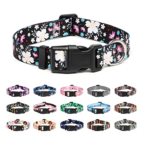 Mercano Hundehalsband Verstellbares, Weich Nylon Komfort & Robuster Gemustertes Hunde Halsband für Kleine Mittlere Große Hunde Welpen Katzen (L, Blume Weiß) von Mercano