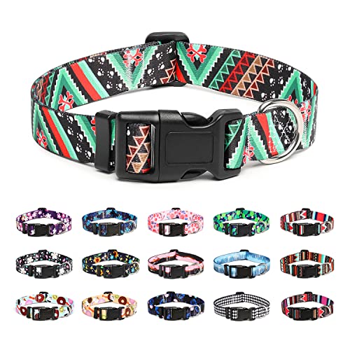 Mercano Hundehalsband Verstellbares, Weich Nylon Komfort & Robuster Gemustertes Hunde Halsband für Kleine Mittlere Große Hunde Welpen Katzen (L, Ethnisches Grün) von Mercano