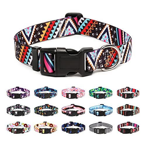 Mercano Hundehalsband Verstellbares, Weich Nylon Komfort & Robuster Gemustertes Hunde Halsband für Kleine Mittlere Große Hunde Welpen Katzen (L, Ethnisches Rosa) von Mercano