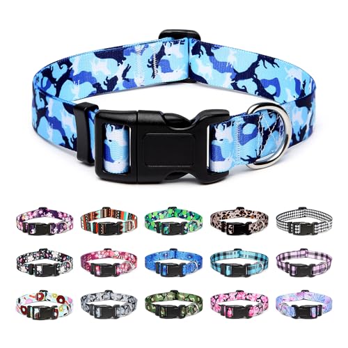 Mercano Hundehalsband Verstellbares, Weich Nylon Komfort & Robuster Gemustertes Hunde Halsband für Kleine Mittlere Große Hunde Welpen Katzen (L, Hund Camo Blau) von Mercano