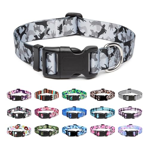 Mercano Hundehalsband Verstellbares, Weich Nylon Komfort & Robuster Gemustertes Hunde Halsband für Kleine Mittlere Große Hunde Welpen Katzen (L, Hund Camo Grau) von Mercano