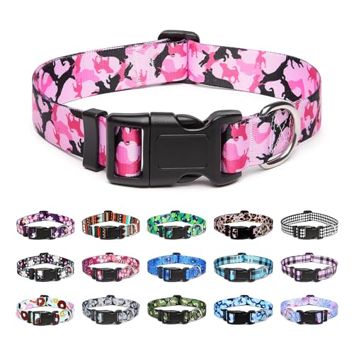 Mercano Hundehalsband Verstellbares, Weich Nylon Komfort & Robuster Gemustertes Hunde Halsband für Kleine Mittlere Große Hunde Welpen Katzen (L, Hund Camo Pink) von Mercano