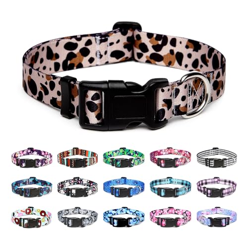 Mercano Hundehalsband Verstellbares, Weich Nylon Komfort & Robuster Gemustertes Hunde Halsband für Kleine Mittlere Große Hunde Welpen Katzen (L, Leopardenmuster) von Mercano