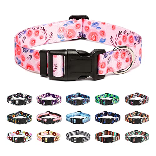 Mercano Hundehalsband Verstellbares, Weich Nylon Komfort & Robuster Gemustertes Hunde Halsband für Kleine Mittlere Große Hunde Welpen Katzen (L, Rose) von Mercano