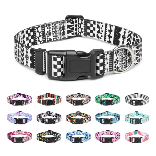 Mercano Hundehalsband Verstellbares, Weich Nylon Komfort & Robuster Gemustertes Hunde Halsband für Kleine Mittlere Große Hunde Welpen Katzen (L, Schwarz Weiß A) von Mercano