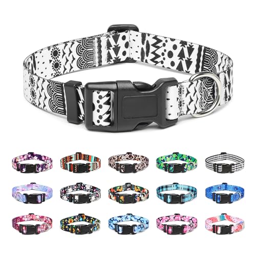 Mercano Hundehalsband Verstellbares, Weich Nylon Komfort & Robuster Gemustertes Hunde Halsband für Kleine Mittlere Große Hunde Welpen Katzen (L, Schwarz Weiß B) von Mercano