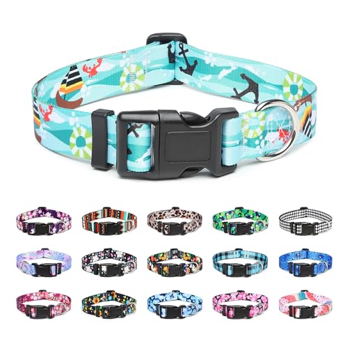 Mercano Hundehalsband Verstellbares, Weich Nylon Komfort & Robuster Gemustertes Hunde Halsband für Kleine Mittlere Große Hunde Welpen Katzen (L, Segeln) von Mercano