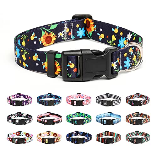 Mercano Hundehalsband Verstellbares, Weich Nylon Komfort & Robuster Gemustertes Hunde Halsband für Kleine Mittlere Große Hunde Welpen Katzen (L, Sonnenblume) von Mercano