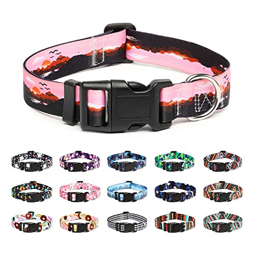 Mercano Hundehalsband Verstellbares, Weich Nylon Komfort & Robuster Gemustertes Hunde Halsband für Kleine Mittlere Große Hunde Welpen Katzen (L, Sonnenuntergang) von Mercano