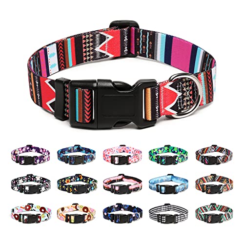 Mercano Hundehalsband Verstellbares, Weich Nylon Komfort & Robuster Gemustertes Hunde Halsband für Kleine Mittlere Große Hunde Welpen Katzen (L, Stamm Rosa) von Mercano