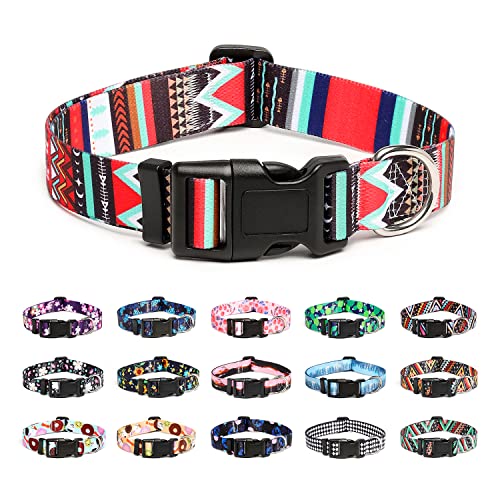 Mercano Hundehalsband Verstellbares, Weich Nylon Komfort & Robuster Gemustertes Hunde Halsband für Kleine Mittlere Große Hunde Welpen Katzen (L, Stamm Rot) von Mercano