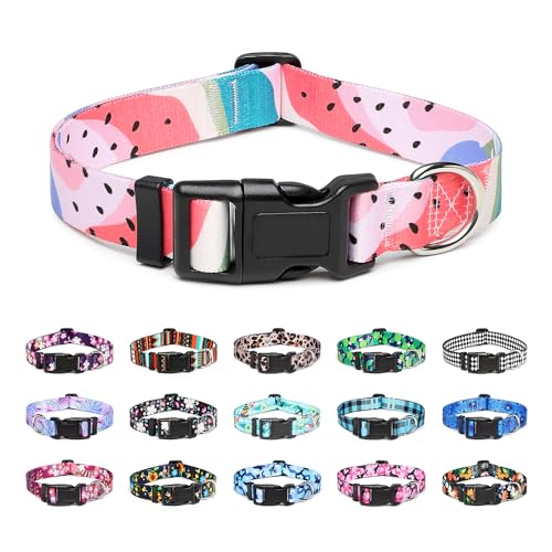 Mercano Hundehalsband Verstellbares, Weich Nylon Komfort & Robuster Gemustertes Hunde Halsband für Kleine Mittlere Große Hunde Welpen Katzen (L, Wassermelone) von Mercano