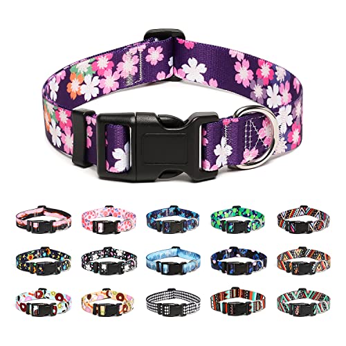 Mercano Hundehalsband Verstellbares, Weich Nylon Komfort & Robuster Gemustertes Hunde Halsband für Kleine Mittlere Große Hunde Welpen Katzen (M, Blume Rosa) von Mercano