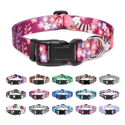 Mercano Hundehalsband Verstellbares, Weich Nylon Komfort & Robuster Gemustertes Hunde Halsband für Kleine Mittlere Große Hunde Welpen Katzen (M, Bunte Blumen) von Mercano