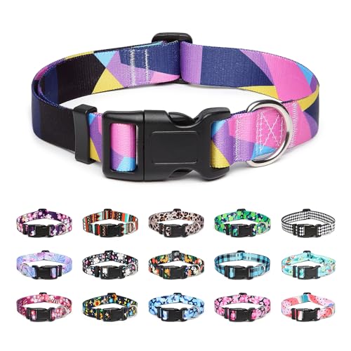 Mercano Hundehalsband Verstellbares, Weich Nylon Komfort & Robuster Gemustertes Hunde Halsband für Kleine Mittlere Große Hunde Welpen Katzen (M, Geometrisch Lila) von Mercano