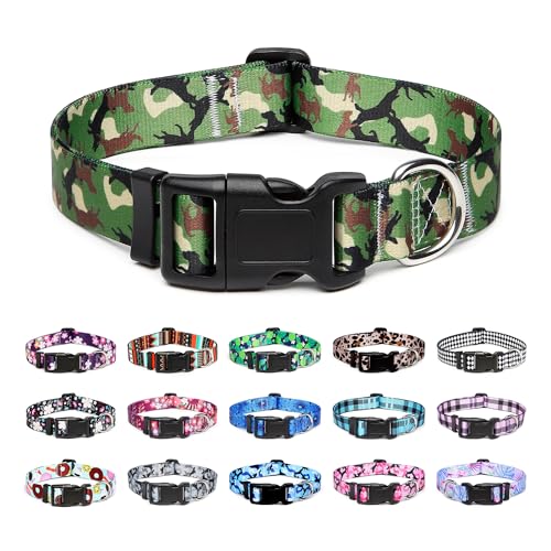 Mercano Hundehalsband Verstellbares, Weich Nylon Komfort & Robuster Gemustertes Hunde Halsband für Kleine Mittlere Große Hunde Welpen Katzen (M, Hund Camo Grün) von Mercano