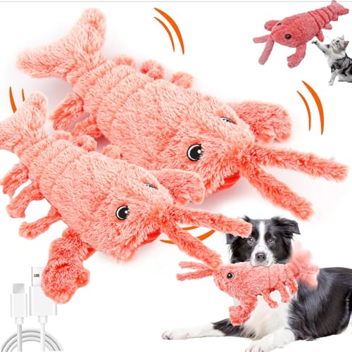 Merrwon 2pcs Lobster interaktives hundespielzeug, interaktives katzenspielzeug, Hundespielzeug Unzerstörbar, Elektrisch Hummer Haustier Kauspielzeug für Katzen, Hunde, Haustiere (2PCS) von Merrwon