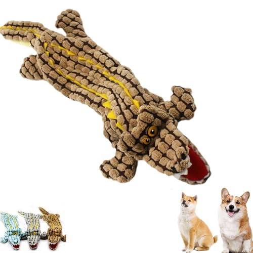 Mersidany Krokodil-Plüsch für Aggressive Kauer, unzerstörbares, ausgestopfter Plüsch, interaktives Hundespielzeug, reduziert Langeweile bei Hunden (Large 24.8 * 7.87in,Brown) von Mersidany