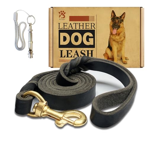 Leder-Hundeleine, 1,2 m x 1,9 cm, starkes, strapazierfähiges Echtleder, geflochtene Trainingsleine, weich und bequem für große Hunde, mittelgroße und kleine Hunde, Schwarz, 1,2 m x 1,9 cm von Meruogkar