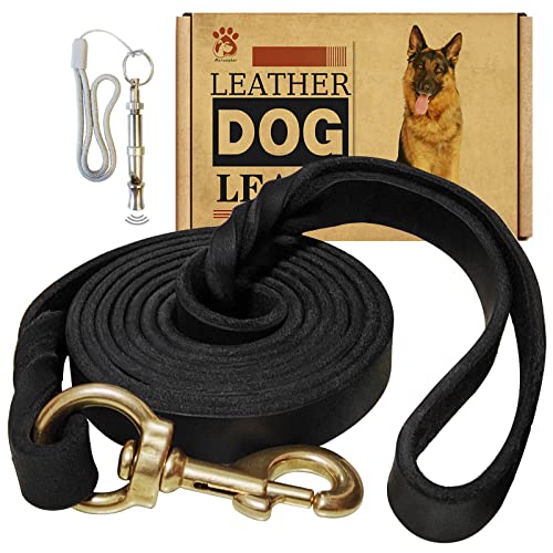 Leder-Hundeleine, 1,8 m x 1,6 cm, robust, geflochtenes Echtleder, weich und bequem für große Hunde, mittelgroße und kleine Hunde, Schwarz, 1,8 m x 1,6 cm von Meruogkar