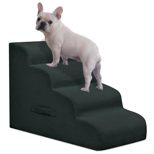 Mesa Lemon Hundetreppe Treppe für Hochbett, 4 Stufen, Haustiertreppe für kleine Hunde, rutschfest, abnehmbar, waschbar, Bezug, Rampe für drinnen und draußen, Auto, Couch, Sofa, Dunkelgrau von Mesa Lemon